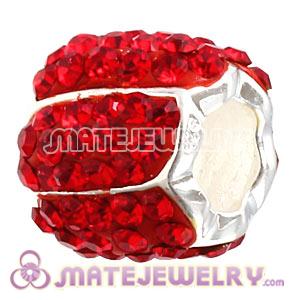 925 Sterling Silver Jeweled Petals Bead With Red Austrian Crystal 