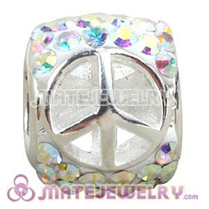 925 Sterling Silver Peace Sign Beads With Austrian Crystal 