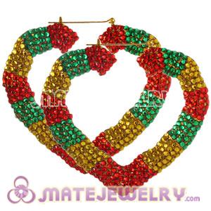 Wholesale 85X90mm Colorful Basketball Wives Bamboo Crystal Heart Earrings