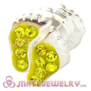 925 Sterling Silver Foot Charm Bead With Yellow Austrian Crystal 