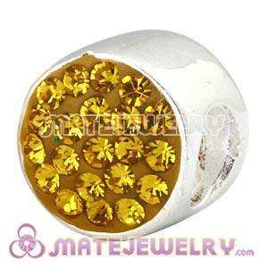 925 Sterling Silver Cylinder Beads With Yellow Austrian Crystal 