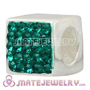 925 Sterling Silver Dice Charm Beads With Green Austrian Crystal 