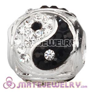 Sterling Silver European Yin Yang Charm Bead With Austrian Crystal Wholesale