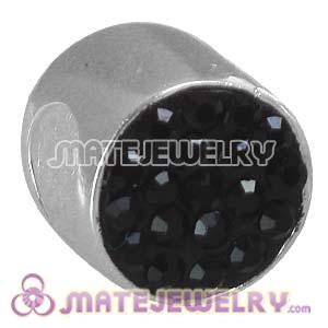 925 Sterling Silver Cylinder Beads With Black Austrian Crystal 