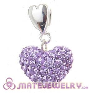 Sterling Silver European Dangle Violet Austrian Crystal Heart Charm Beads