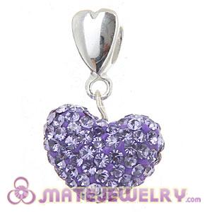 Sterling Silver European Dangle Lavender Austrian Crystal Heart Charm Beads