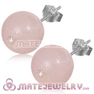 10mm Pink Agate Sterling Silver Stud Earrings 