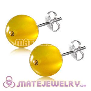 8mm Yellow Agate Sterling Silver Stud Earrings 