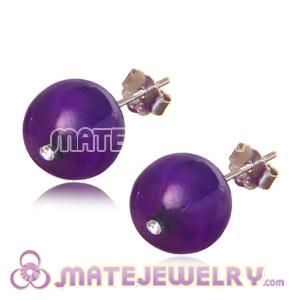 8mm Purple Agate Sterling Silver Stud Earrings 