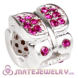 925 Sterling Silver Flutter Sky Bead with Fuchsia Austrian Crystal