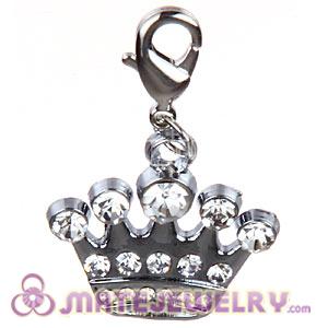 Platinum Plated Alloy European Jewelry Crown Charms With Stone 