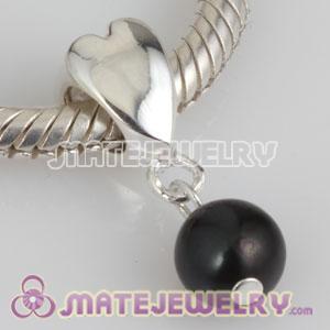 Sterling Silver Heart Bead Dangle 6mm Black Freshwater Pearl Charms