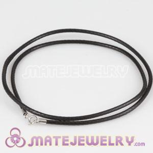 46cm Black Leather Necklace 925 Silver Clasp