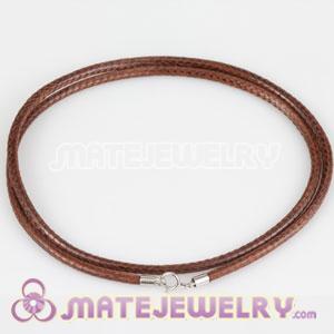 46cm Brown Leather Necklace 925 Silver Clasp