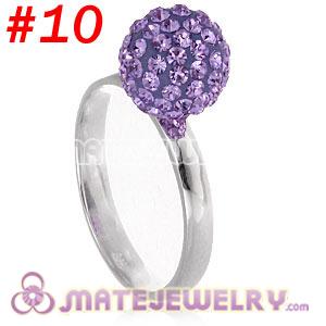 Wholesale 10mm Lavender Czech Crystal Ball 925 Sterling Silver Rings