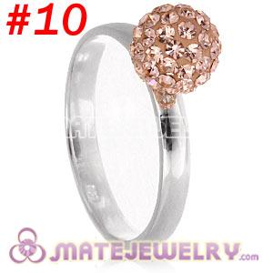 Wholesale 8mm Rose Czech Crystal Ball 925 Sterling Silver Rings