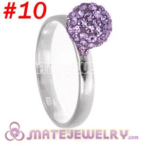 Wholesale 8mm Lavender Czech Crystal Ball 925 Sterling Silver Rings