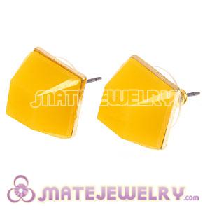 Gold Plated Yellow Cubic Jelly Resin Diamond Stud Earrings Wholesale