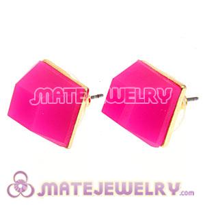 Gold Plated Magenta Cubic Jelly Resin Diamond Stud Earrings Wholesale