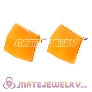 Gold Plated Orange Cubic Jelly Resin Diamond Stud Earrings Wholesale