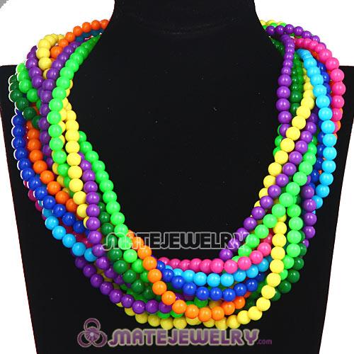 Multi Strand Multi Color Plastic Beaded Braided Bib Necklaces Wholesale