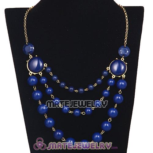 Gold Chain Three Layers Navy Resin Bubble Bib Statement Necklace 