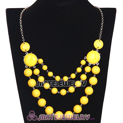 Fashion Silver Chains Three Layers Yellow Resin Bubble Bib Statement Necklace 