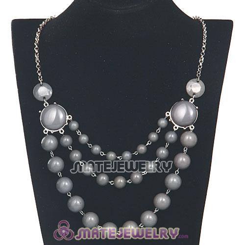 Fashion Silver Chains Three Layers Grey Resin Bubble Bib Statement Necklace 