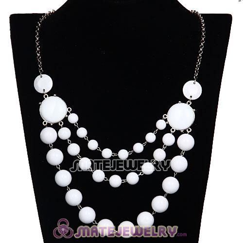 Fashion Silver Chains Three Layers White Resin Bubble Bib Necklace 