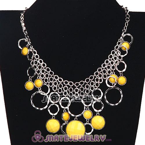 Silver Chains Multilayer Yellow Resin Choker Bib Necklaces Wholesale
