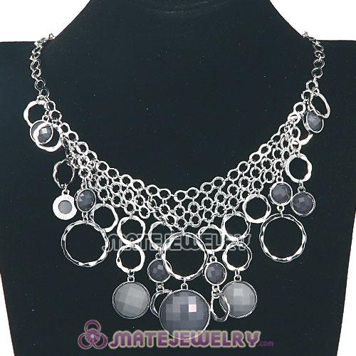 Silver Chains Multilayer Grey Resin Choker Bib Necklaces Wholesale