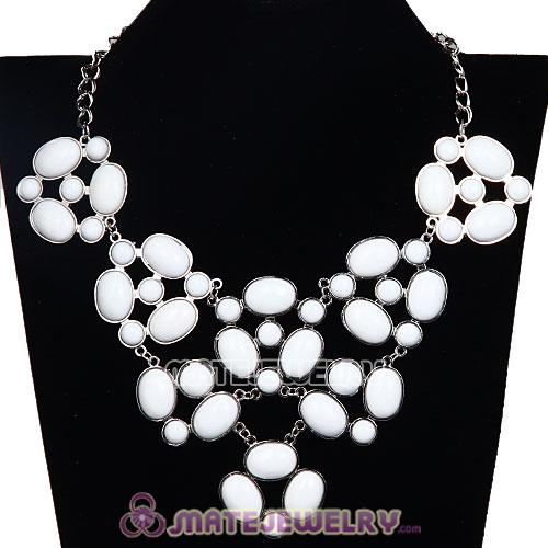 Silver Chain Retro Style Ellipse White Resin Gemstone Choker Bib Collar Necklace