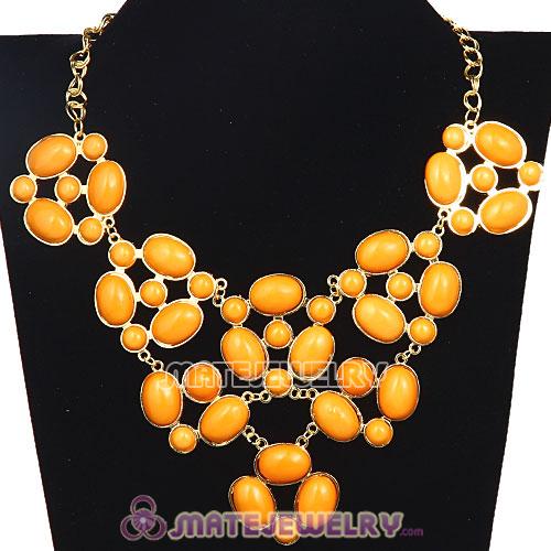 Gold Chain Retro Style Ellipse Yolk Yellow Resin Gemstone Choker Bib Collar Necklace