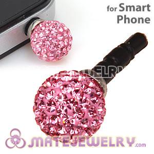 12mm Pave Pink Czech Crystal Ball Cute Plugy Earphone Jack Accessory