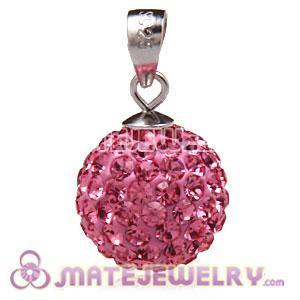 Fashion Sterling Silver 12mm Pave Pink Czech Crystal Pendants 