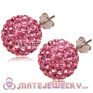 12mm Sterling Silver Pave Pink Czech Crystal Ball Stud Earrings 