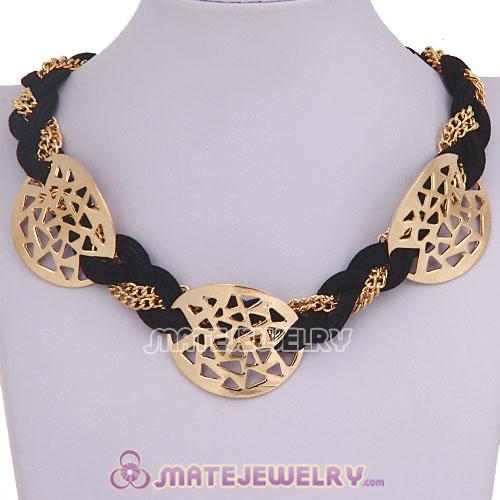 Wholesale Ladies Gold Chain Black Braided Leather Collar Necklaces