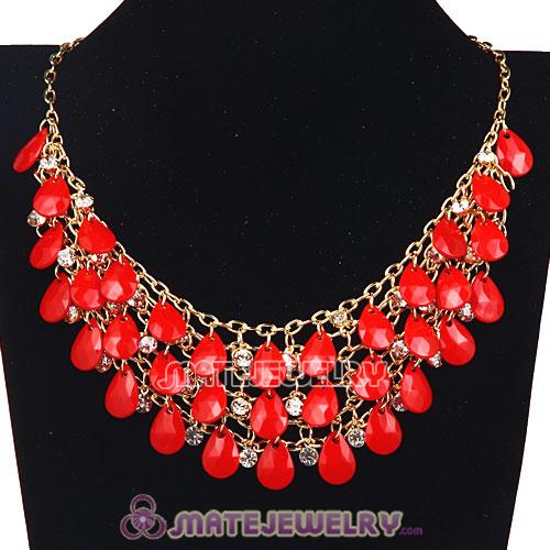 Multilayers Cascade Coral Red Resin Crystal Bubble Bib Necklaces Wholesale
