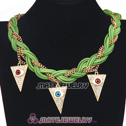 Wholesale Ladies Braided Leather Evil Eye Pendant Collar Bib Necklace