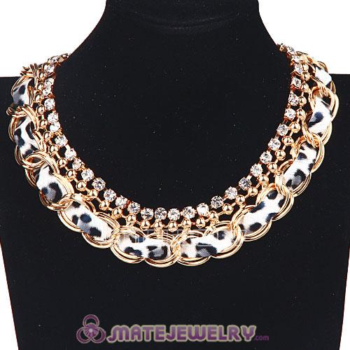Wholesale Gold Chain Ladies Rhinestone Leather Chunky Choker Bib Necklace