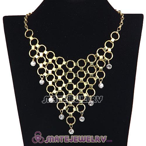 European Gold Chain Crystal Choker Collar Bib Necklace