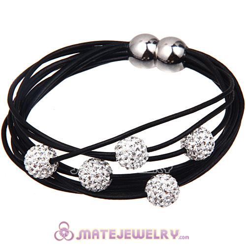 Wholesale Black Leather Crystal Bracelet Magnetic Clasp