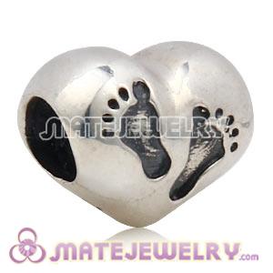 Wholesale European Sterling Silver Baby Footprint Heart Charm Bead