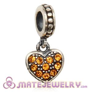 Sterling European Topaz Pave Heart Dangle With Topaz Austrian Crystal