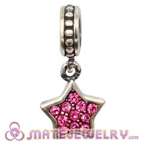 European Sterling Rose Pave Star Dangle With Rose Austrian Crystal