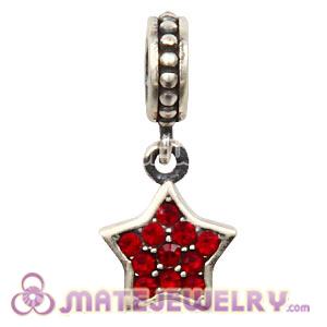 European Sterling Siam Pave Star Dangle With Siam Austrian Crystal