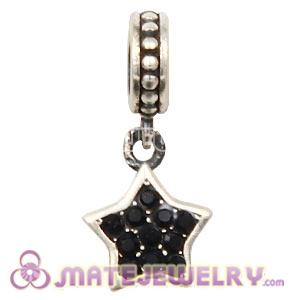 European Sterling Jet Pave Star Dangle With Jet Austrian Crystal