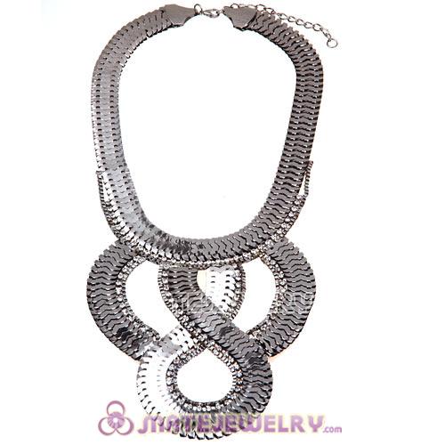 European Chunky Gun Black Snake Chain Crystal Choker Bib Collar Necklace
