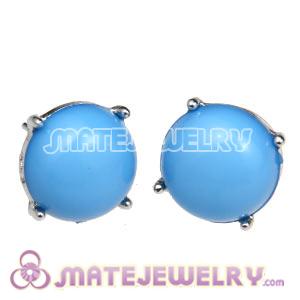 Fashion Silver Plated Dark Sky Blue Bubble Stud Earrings 