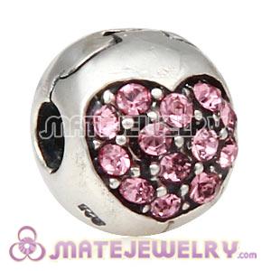 925 Sterling Silver Love Of My Life Clip Beads With Light Rose Austrian Crystal